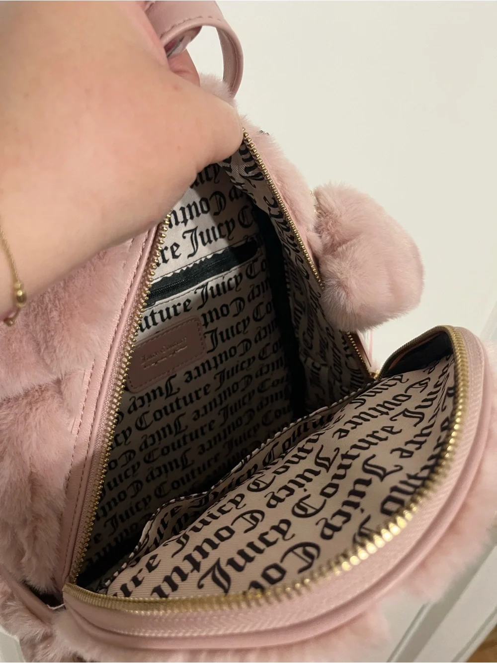 NWT! Juicy Couture Let's get Cozy Furry Backpack Dusty Blush